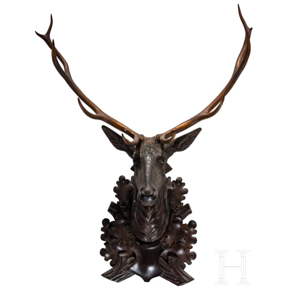 A Berchtesgaden carved wooden deer trophy, ca. 1880