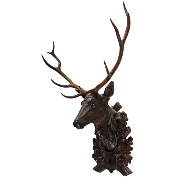A Berchtesgaden carved wooden deer trophy, ca. 1880