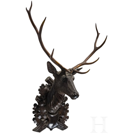 A Berchtesgaden carved wooden deer trophy, ca. 1880