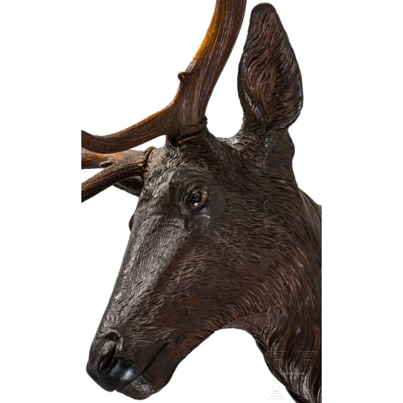 A Berchtesgaden carved wooden deer trophy, ca. 1880
