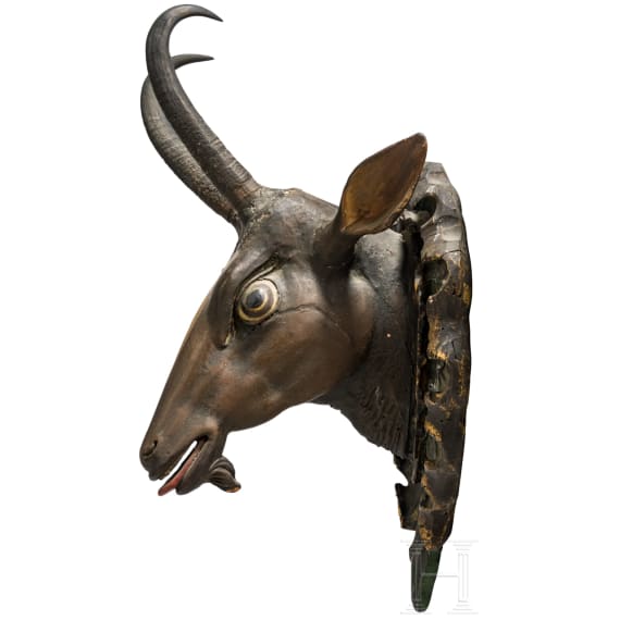 A wooden German chamois trophy head, ca. 1750
