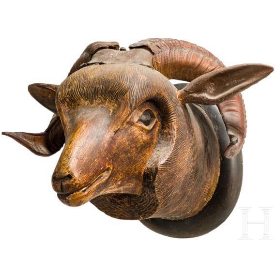 A carved wooden ram trophy, Germany, mid 19th century