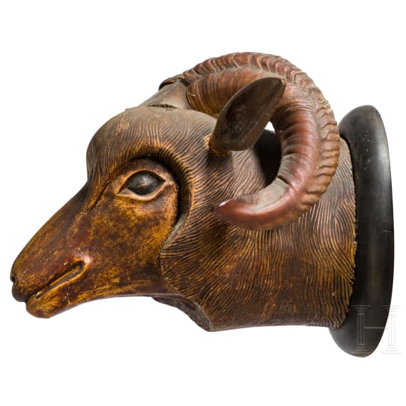 A carved wooden ram trophy, Germany, mid 19th century