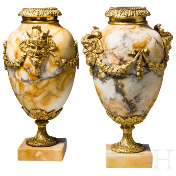 A pair Louis XVI Style ormolu and marble vases, 19th century