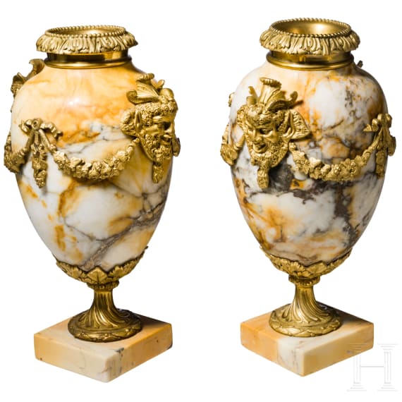 A pair Louis XVI Style ormolu and marble vases, 19th century