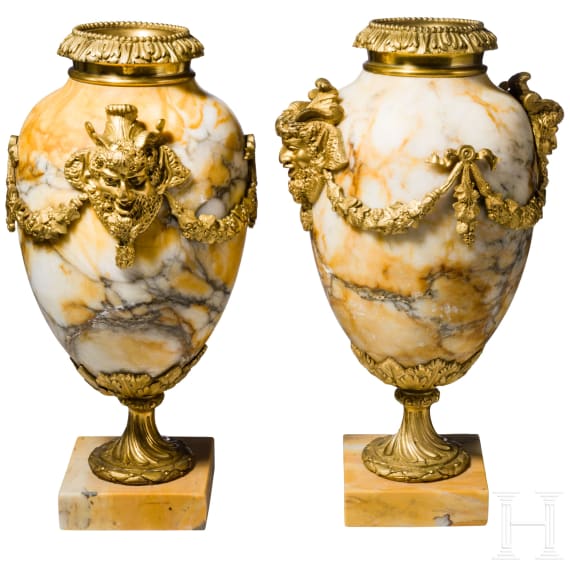 A pair Louis XVI Style ormolu and marble vases, 19th century