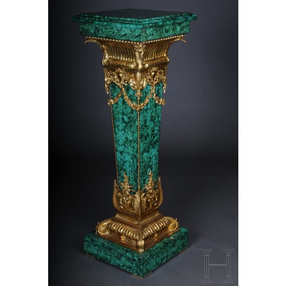 A pair of Neoclassical style pedestal columns with malachite painting, 20th/21st century
