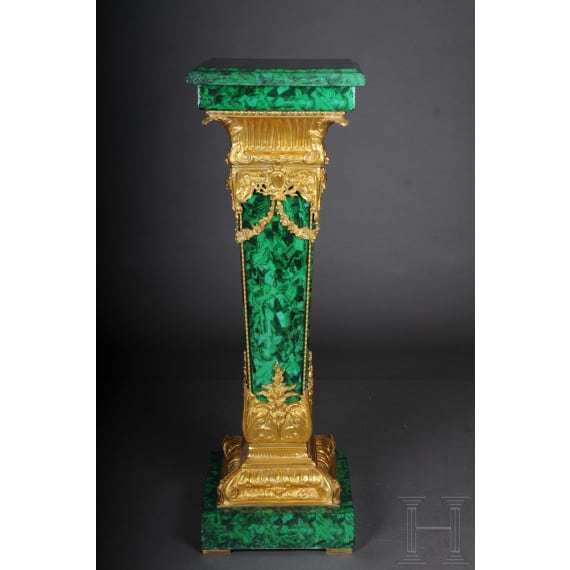 A pair of Neoclassical style pedestal columns with malachite painting, 20th/21st century