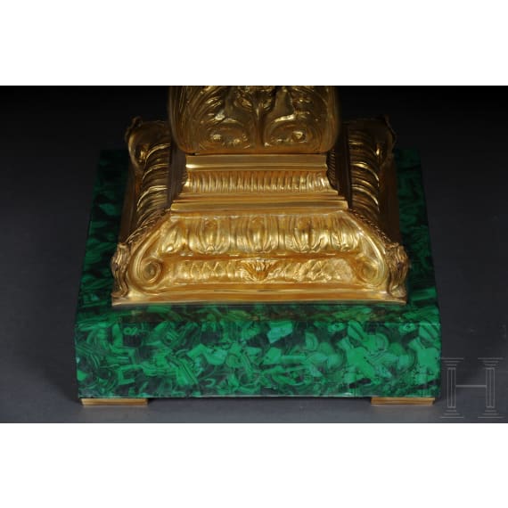 A pair of Neoclassical style pedestal columns with malachite painting, 20th/21st century