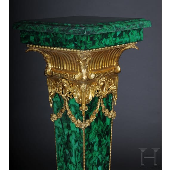A pair of Neoclassical style pedestal columns with malachite painting, 20th/21st century