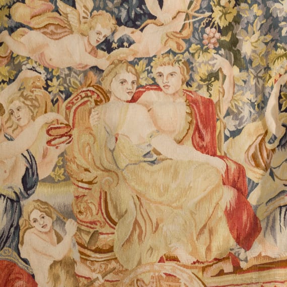 A large tapestry depicting the Triumph of Bacchus and Ariadne