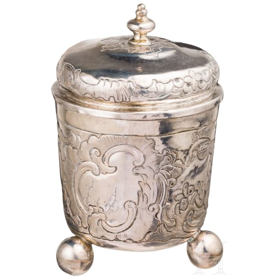 A Russian silver lidded three-feet beaker, Moscow, 1767