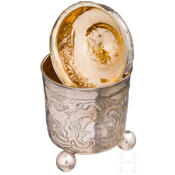 A Russian silver lidded three-feet beaker, Moscow, 1767