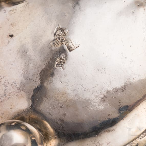 A Russian silver lidded three-feet beaker, Moscow, 1767