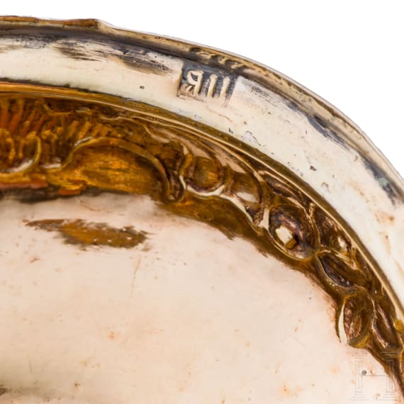 A Russian silver lidded three-feet beaker, Moscow, 1767