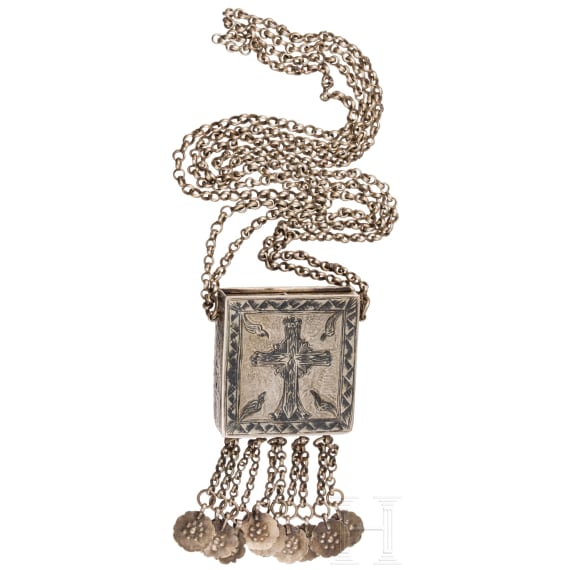 A silver and niello pendant (reliquary) with the crucifixion, probably Russian, 18th century