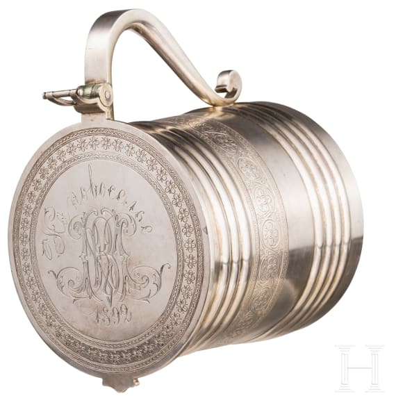 A Russian pan-slavic style parcel-gilt silver tankard, Moscow, V. Aikmov, 1892