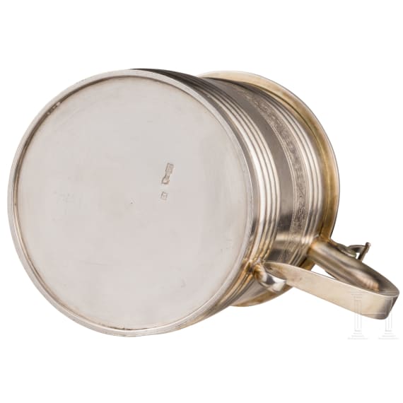 A Russian pan-slavic style parcel-gilt silver tankard, Moscow, V. Aikmov, 1892