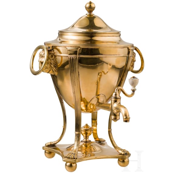 A silver-gilt samovar, Russia, St. Peterbsurg, Hermann Gottlieg Unger, 1801