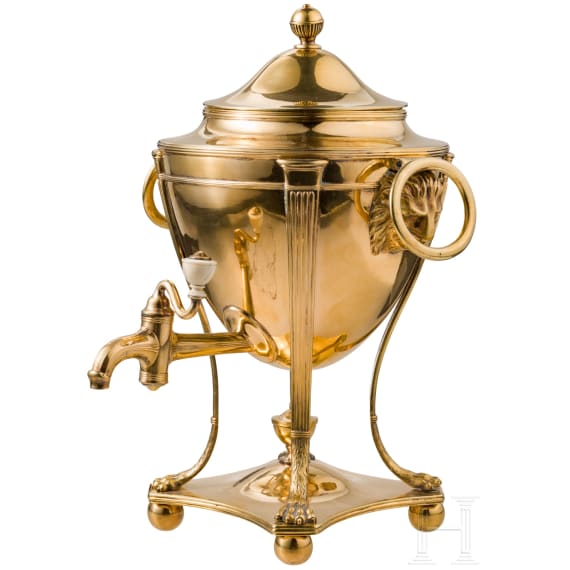 A silver-gilt samovar, Russia, St. Peterbsurg, Hermann Gottlieg Unger, 1801