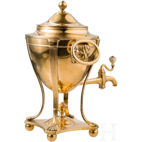 A silver-gilt samovar, Russia, St. Peterbsurg, Hermann Gottlieg Unger, 1801