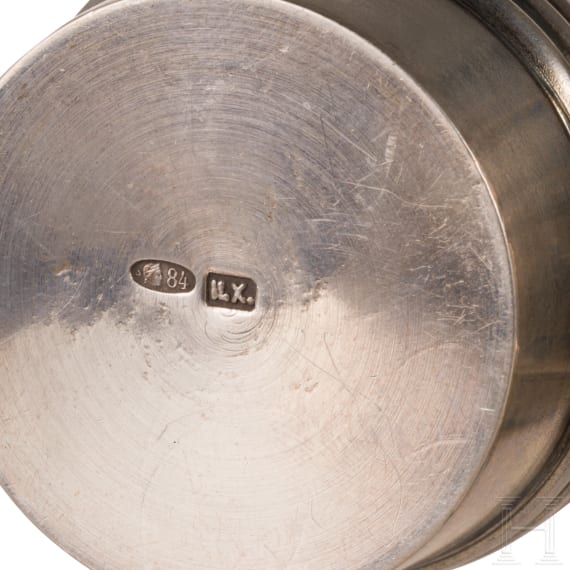 A silver trompe l'oeil salt cellar and beaker, Russia, 1890 - 1908
