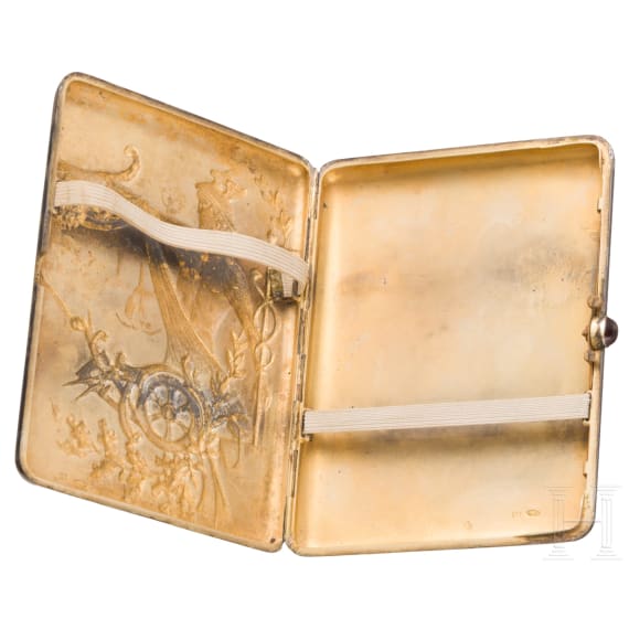A silver cigarette case showing Hermes, Russia, Moscow, A. Belov, 1908-1913