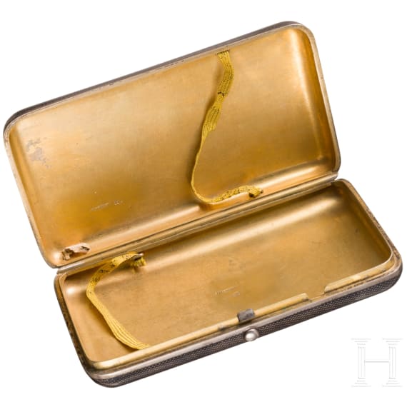 A silver and niello cigarette case with troika, Russia, Moscow, Khlebnikov, 1873