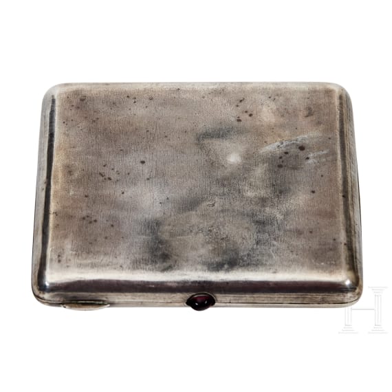 A silver cigarette case showing three Bogatyrs, Soviet Union, 1927-1958
