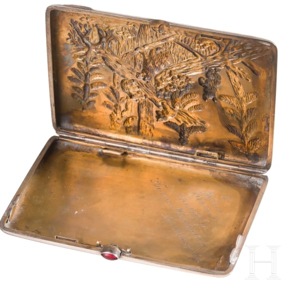 A silver cigarette case with bears, Russia, Moscow, Sazikov, 1908-1917