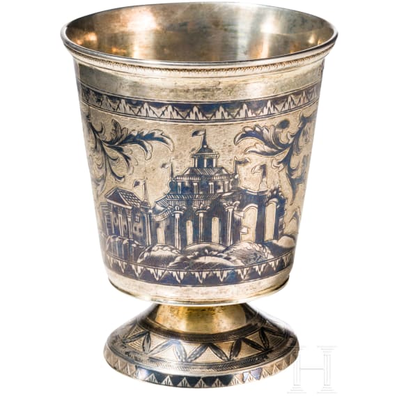 A Russian silver-gilt footed niello beaker, Moscow, Master NG, 1850 - 1858