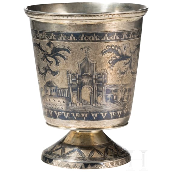 A Russian silver-gilt footed niello beaker, Moscow, Master NG, 1850 - 1858