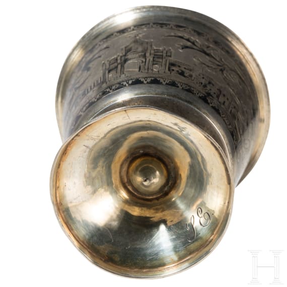 A Russian silver-gilt footed niello beaker, Moscow, Master NG, 1850 - 1858