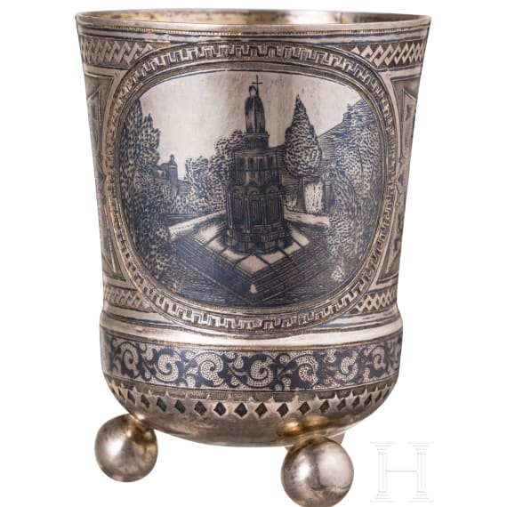 A silver and niello three-footed beaker, Russia, Moscow, Antip Kuzmichev, 1877