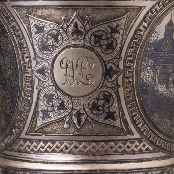 A silver and niello three-footed beaker, Russia, Moscow, Antip Kuzmichev, 1877