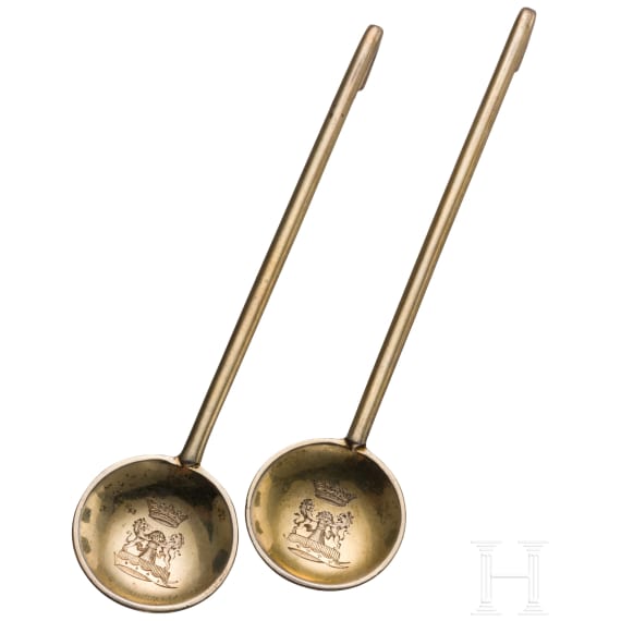 Two silver and niello caviar spoons, Russia, Moscow, 1863