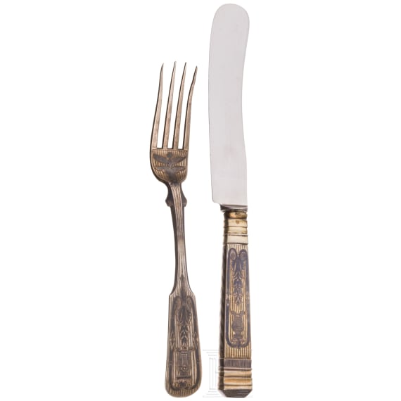 Two pieces silver and niello cutlery, Russia, Moscow, Pavel Sazikov, 1836