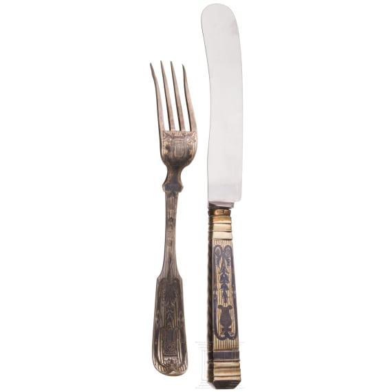 Two pieces silver and niello cutlery, Russia, Moscow, Pavel Sazikov, 1836