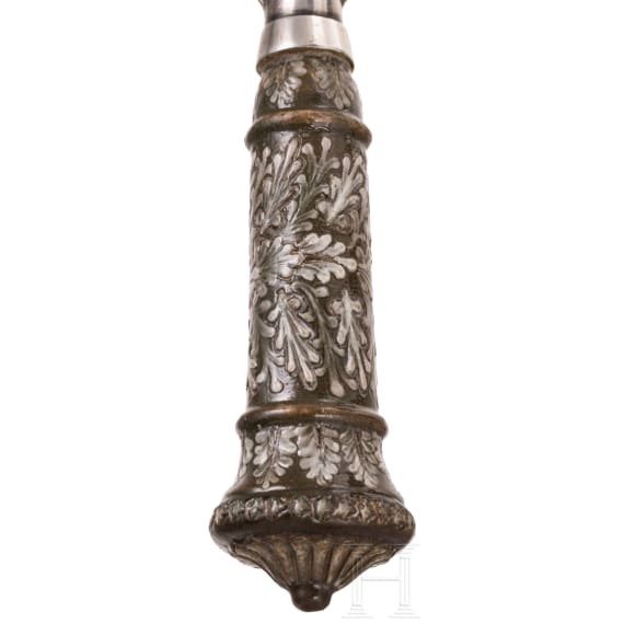 A pair of silver salad servers with stoneware handle, Russia, St. Petersburg, 1885