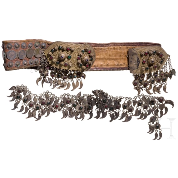 A Russian belt with coins and a chain, 19th century