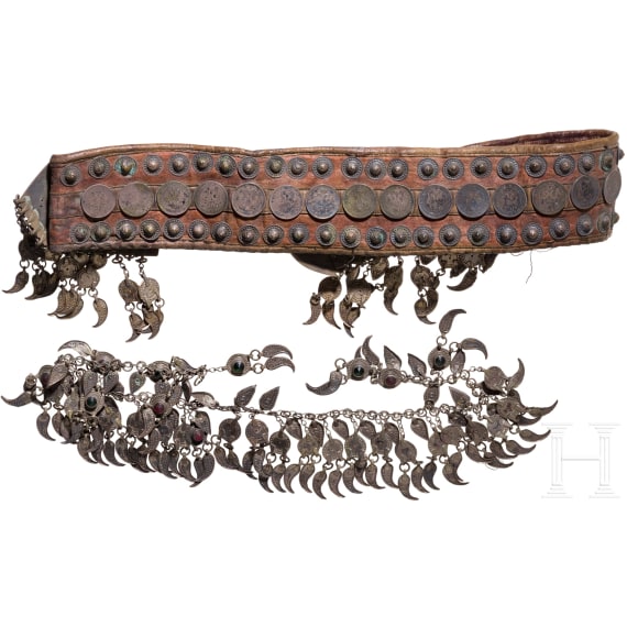 A Russian belt with coins and a chain, 19th century