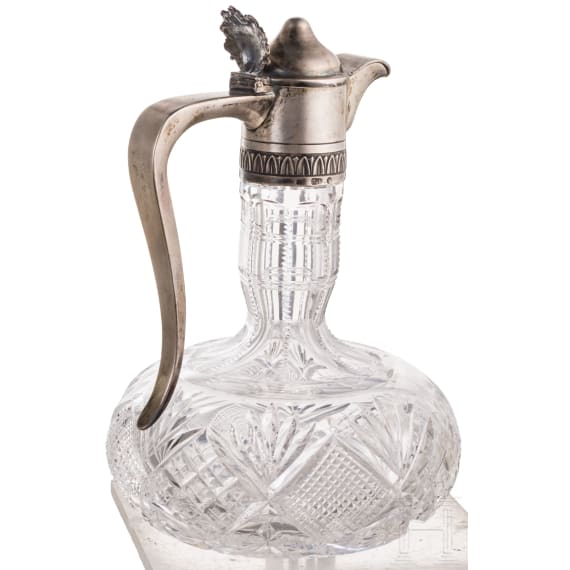 A silver-mounted glass decanter, Russia, 1908-1917