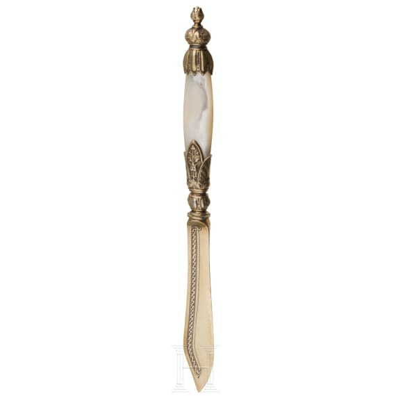A silver-gilt and mother-of-pearl paper knife, Germany, Bremen, Koch & Bergfeld, circa 1910