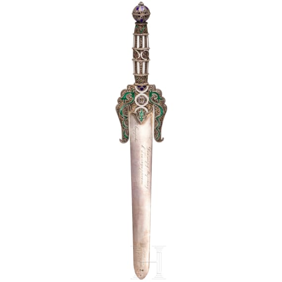 A silver and enamel sword-shaped paperknife, Portugal, Lissabon, circa 1931