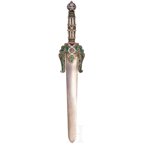 A silver and enamel sword-shaped paperknife, Portugal, Lissabon, circa 1931
