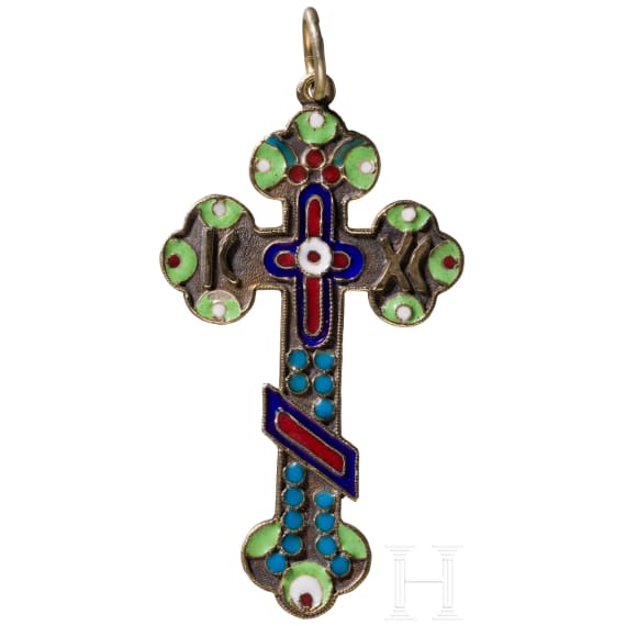 A silver-gilt and enamel cross-pendant, Russia, 1896-1908