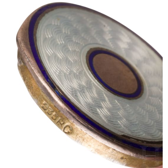 A silver and guilloch&eacute; enamel pill box and a tiny spoon, Denmark (spoon), circa 1920