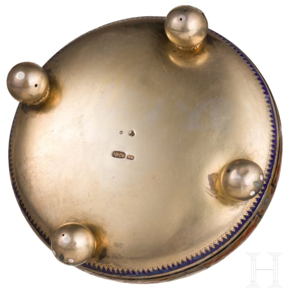 A silver-gilt and champlev&eacute; enamel sugar bowl, Russia, St. Petersburg, 1880