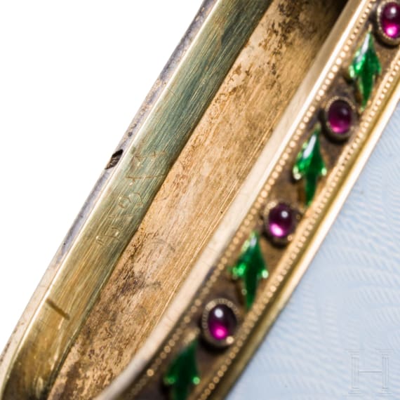 A Faberg&eacute; guilloch&eacute; enamel cigarette case, Russia, St. Petersburg, Henrik Wigstr&ouml;m, 1908-1917