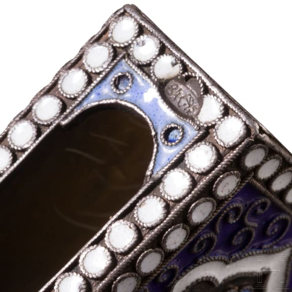 A silver and cloisonne enamel matchbox, Russia, Moscow, Vasili Agafonov, 1896-1908